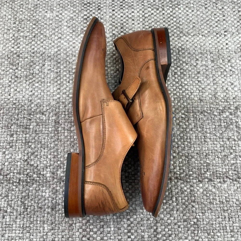 La Milano Monk Strap Shoes Men 12 Tan Leather Perforated Toe A11231